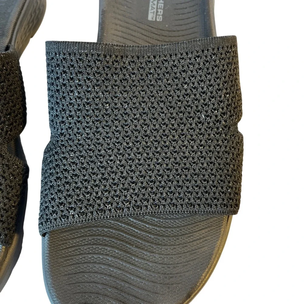 Skechers GoWalk Goga Mat Black Shimmer Knit Slide Sandals 141449W Womens 10 Wide